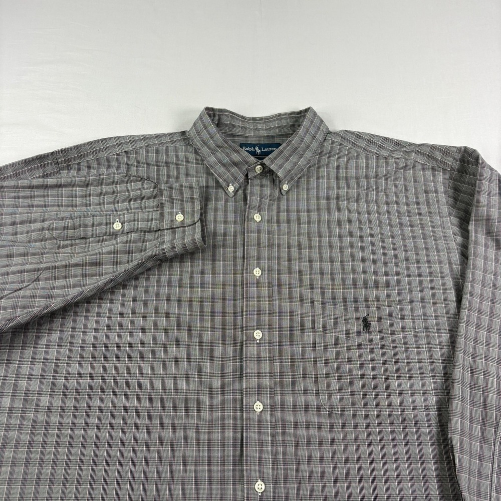 Polo Ralph Lauren Shirt Mens 3XB Big Gray Plaid Button Up Long Sleeve